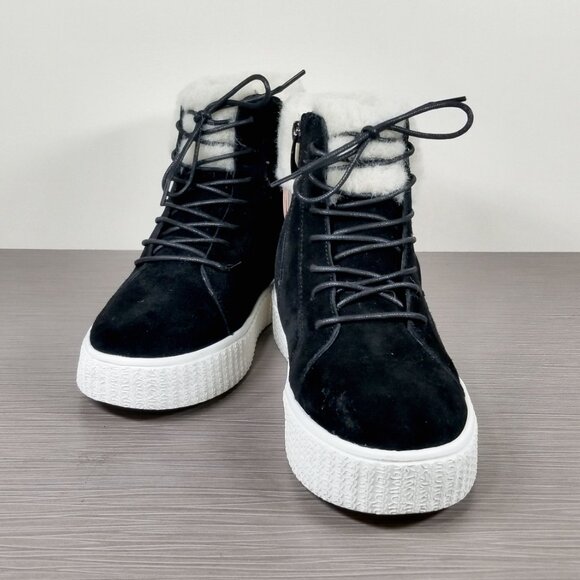 Religious Comfort Key Lime High Top Faux Fur Booties Black Suede Womens Size 7 M - Picture 4 of 10